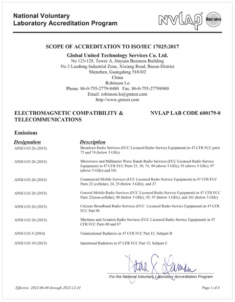 China Global United Technology Services Co.,Ltd. certificaten