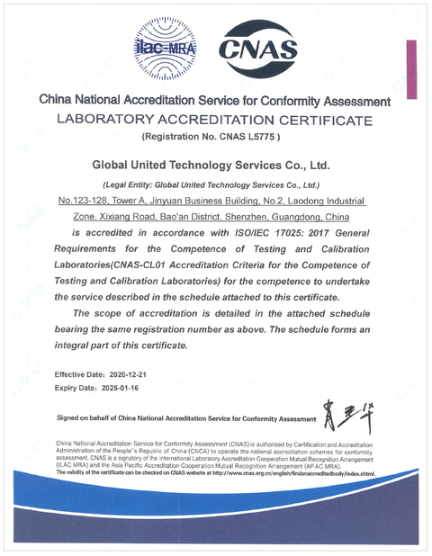 China Global United Technology Services Co.,Ltd. certificaten